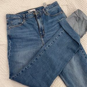Zara Split Hem Distressed Full Length Denim